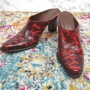 VTG Donald J Pliner Perlie Red & Tan Italian Leather Western Mule Booties 7.5